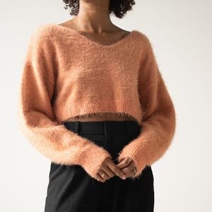 Fuzzy Cropped Coral Sweater